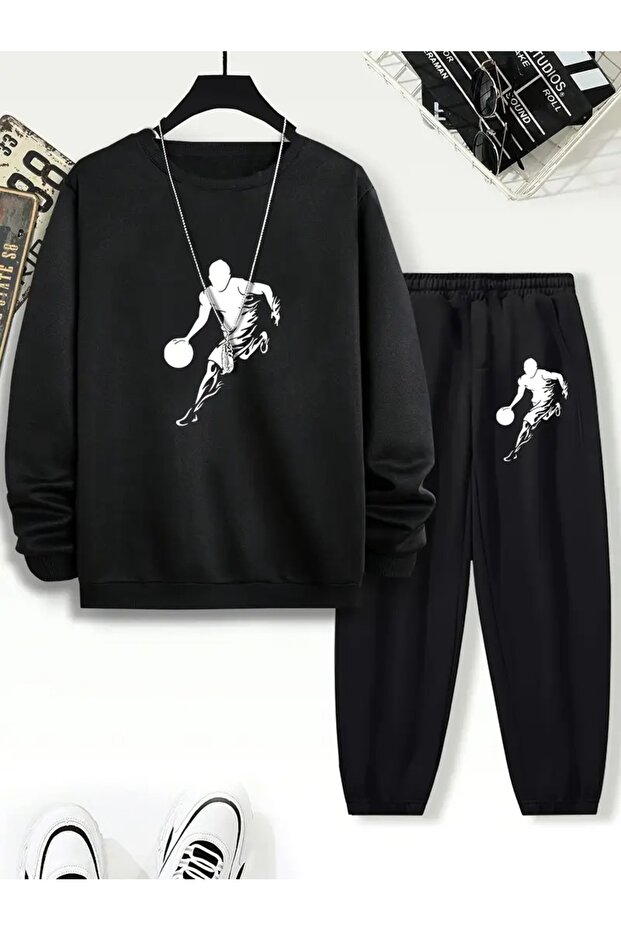 Children's Printed Crew Neck Sweatshirt and Sweatpants Set 3 Thread Raster for Autumn/Winter