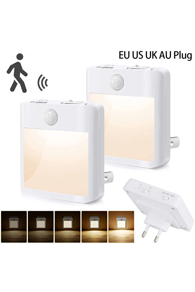 EU Warm White Plug in Night Light with Motion Sensor Auto Dusk to Dawn Dimmable Wireless Sensor Warm - 1