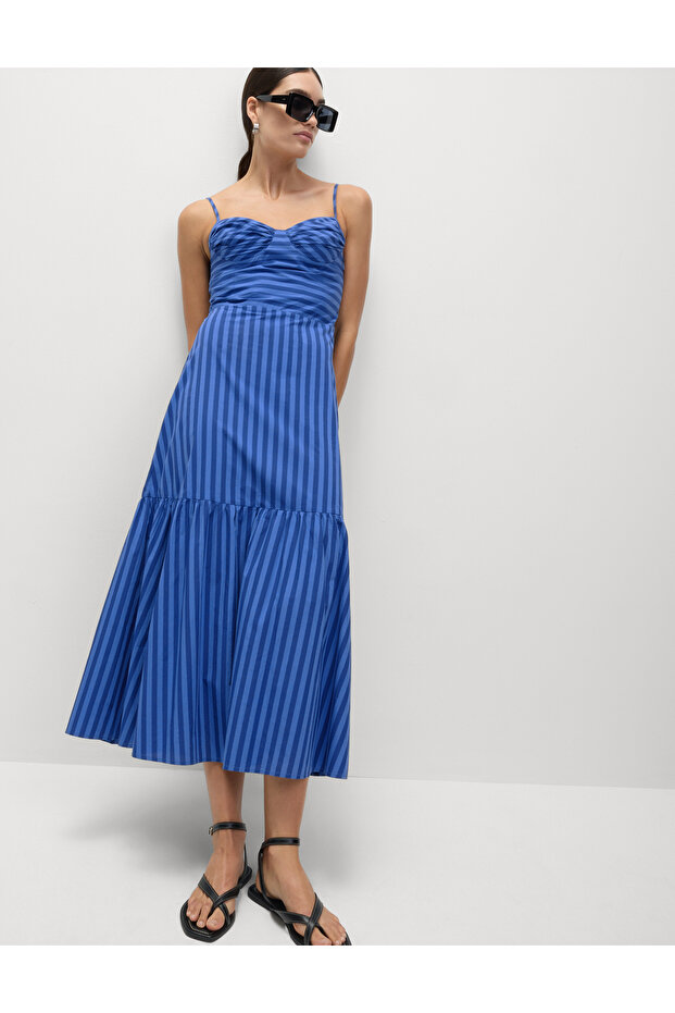 Çizgili Askılı Elbise - 6