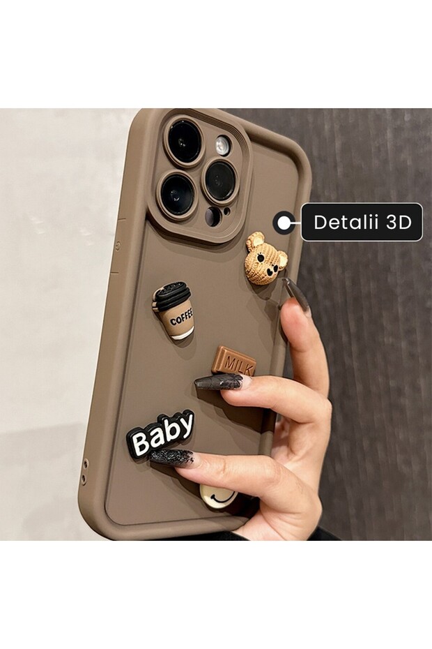 Protective Case, Flippy, for Apple iPhone 14 Pro, 3D Bear Pattern, Shockproof, Brown - 6