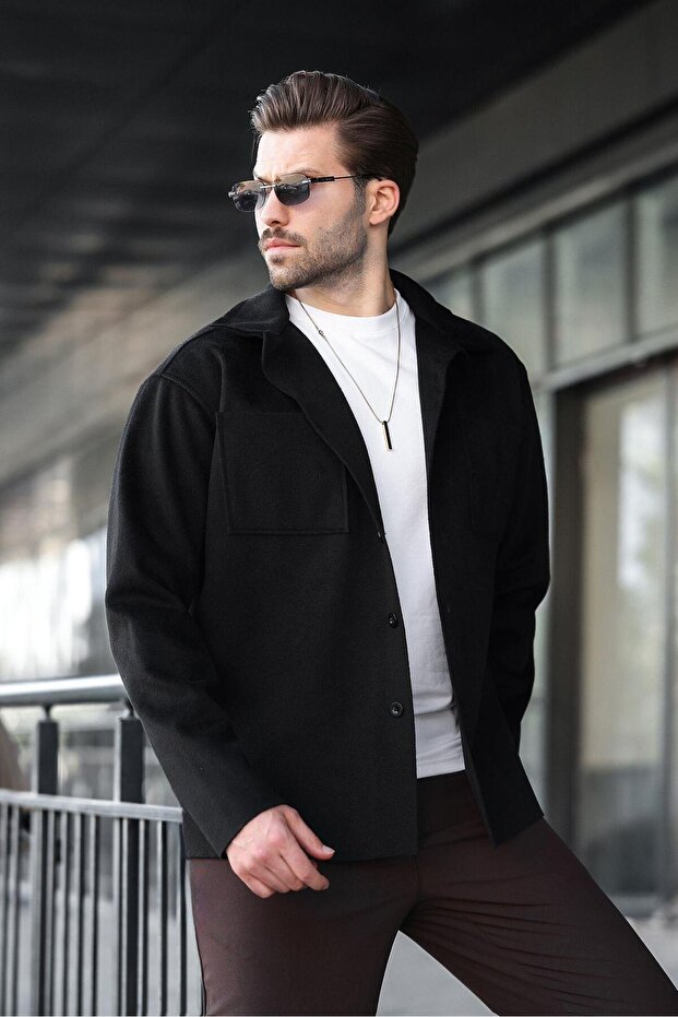 Siyah Cepli Basic Erkek Polar Gömlek E6764 - 1