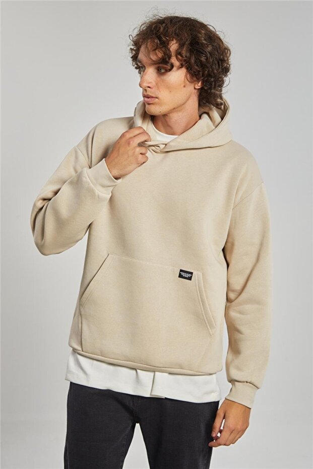 Hooded Kangaroo Pocket Men's Sweatshirt - Sand Gray