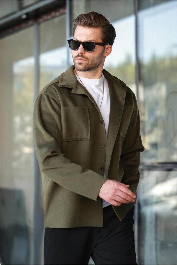 Haki Cepli Basic Erkek Polar Gömlek E6764 - 5