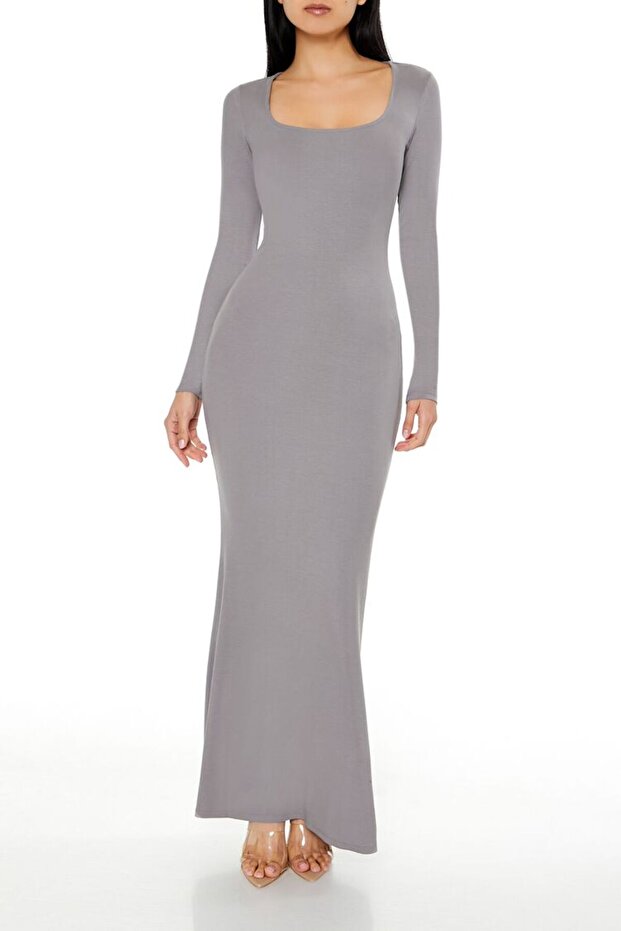 Kare Yaka Maxi Elbise - 6