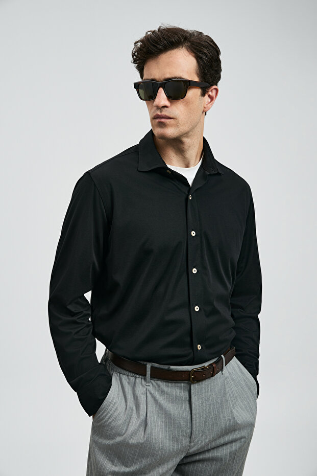 Carl Erkek Basic Gömlek Regular Fit Siyah - 5