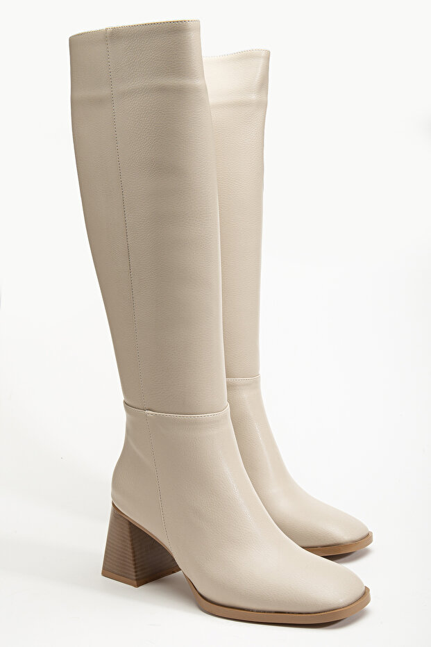 VASTAG TÖRÖK SARKÚ BEJ KRÉM SZÍNŰ NŐI CSIZMA - 1