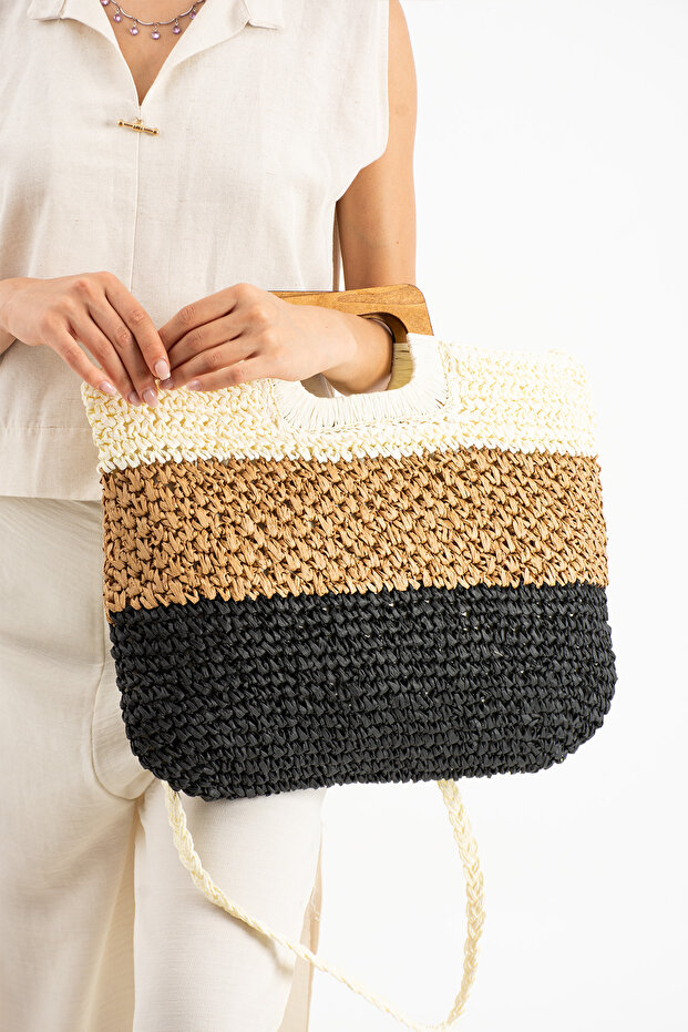 Dune Tahta Saplı Hasır Çanta PEMBE 35001 - 6