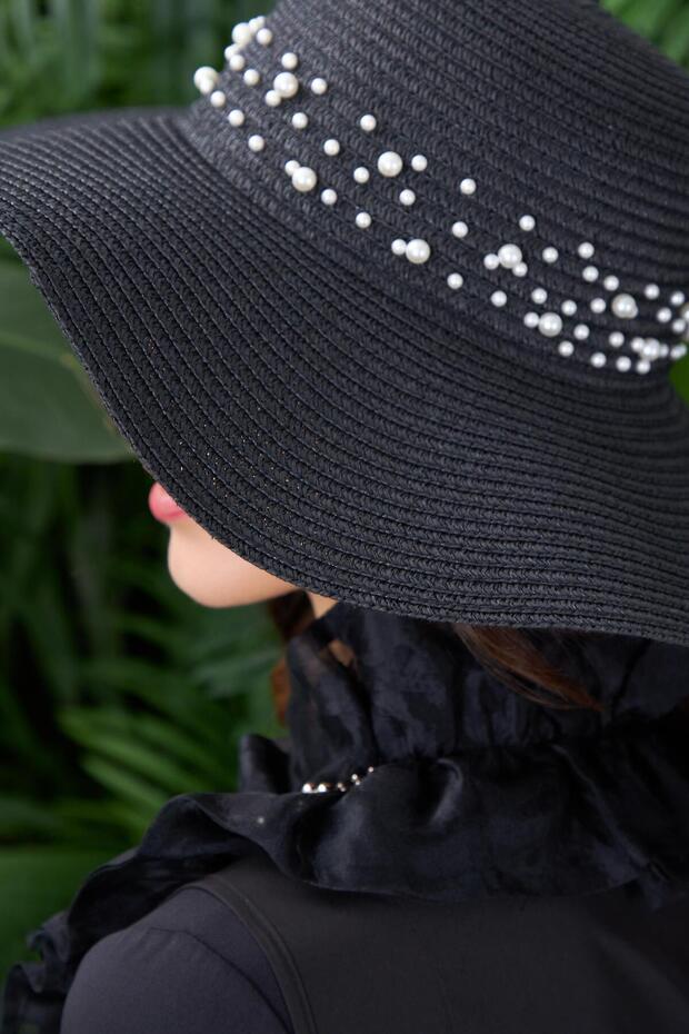 ŞERİT İNCİLİ HASIR ŞAPKA - 6