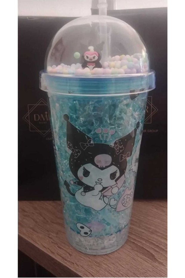 Gift Lighted Cup Water Bottle with Straw Double Layer Blue Color