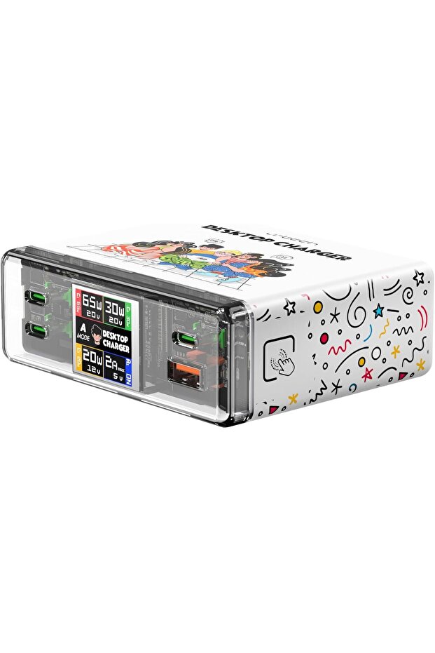 URTECH 130W GaN Desktop Charger | Interactive Smart Display & Touch Control | Premium Multi-Device C - 1