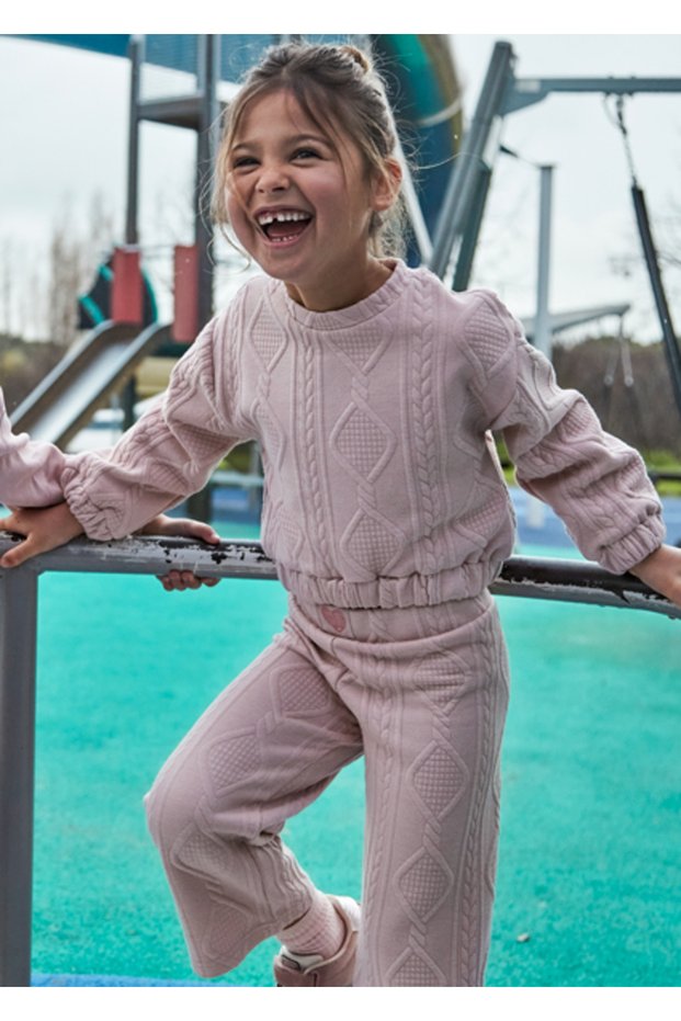 Girl's Diamond Patterned Wide Leg Suit - Pink