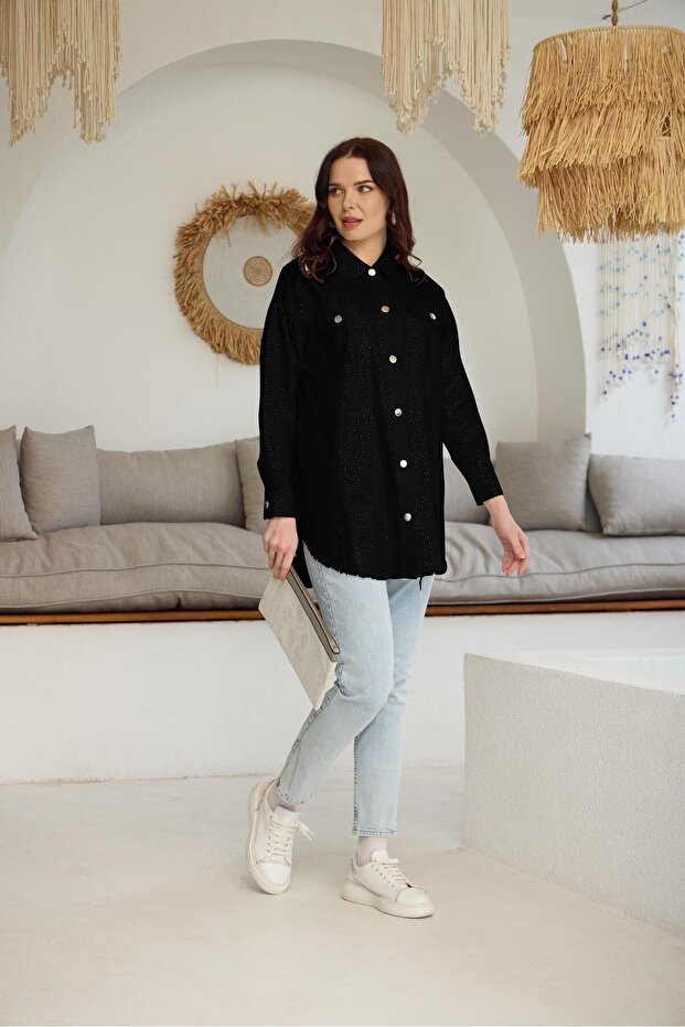 KRİSTAL SERPME TAŞLI KOT CEKET - 2