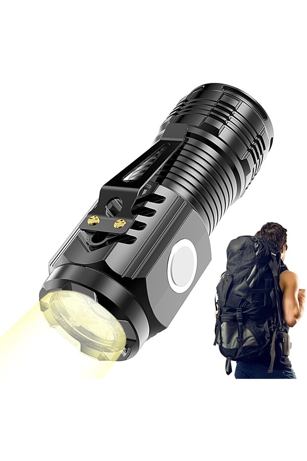 Mini LED Flashlight with 3 LED Cores, USB Rechargeable, Magnetic Base, Hook Support - 5