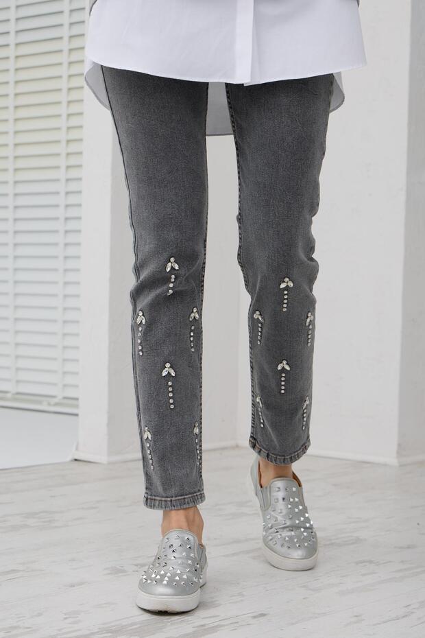 MOODBASİC TAŞ DETAYLI KOT PANTOLON - 2