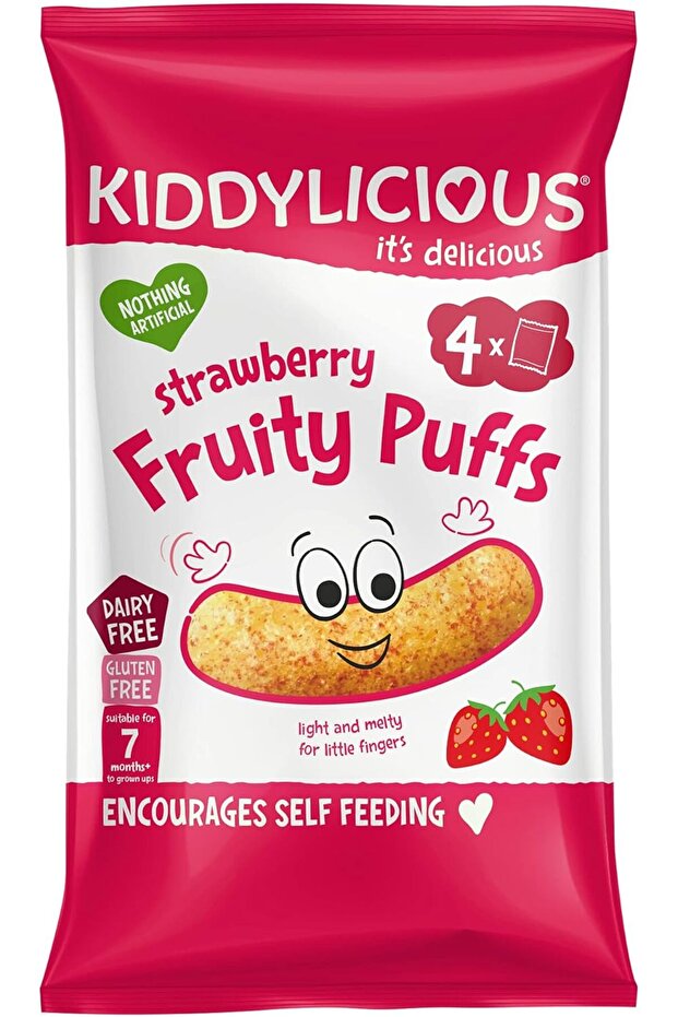Strawberry Fruity Puffs-Kids Snack - Crumb Free - Suitable for 7+ Months - 4 Packs (4x1
