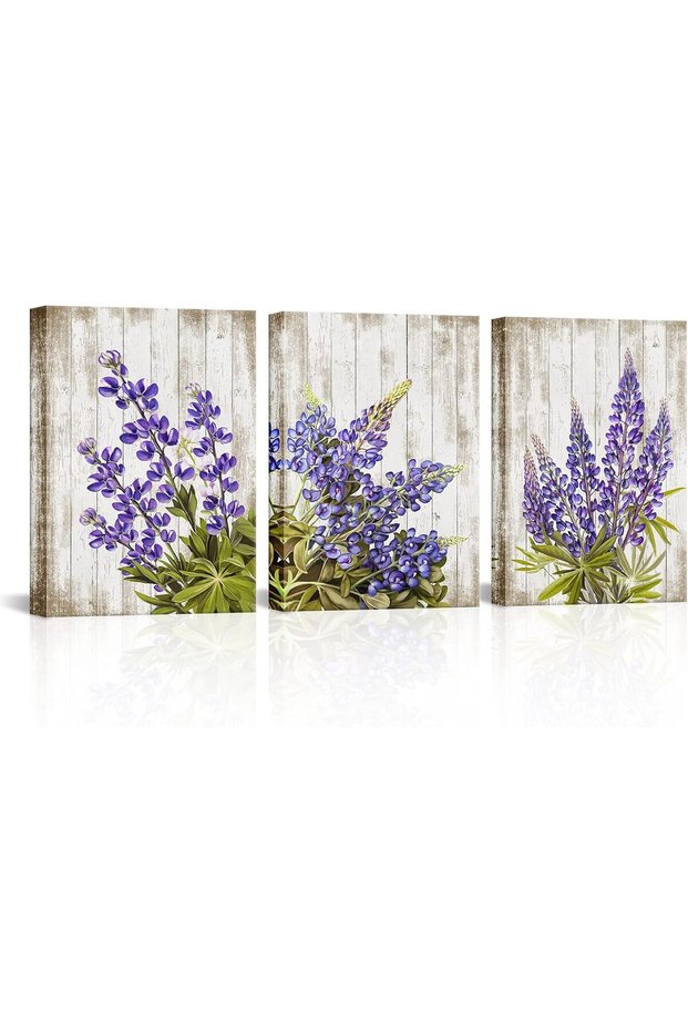 3-Piece Purple Flowers Canvas Wall Art – Texas Bluebonnet 30x40 cm Each