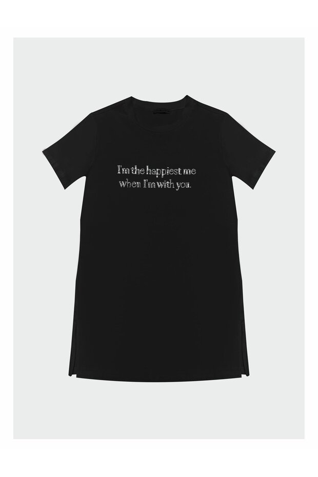 TAŞLI YAZILI T-SHIRT - 1