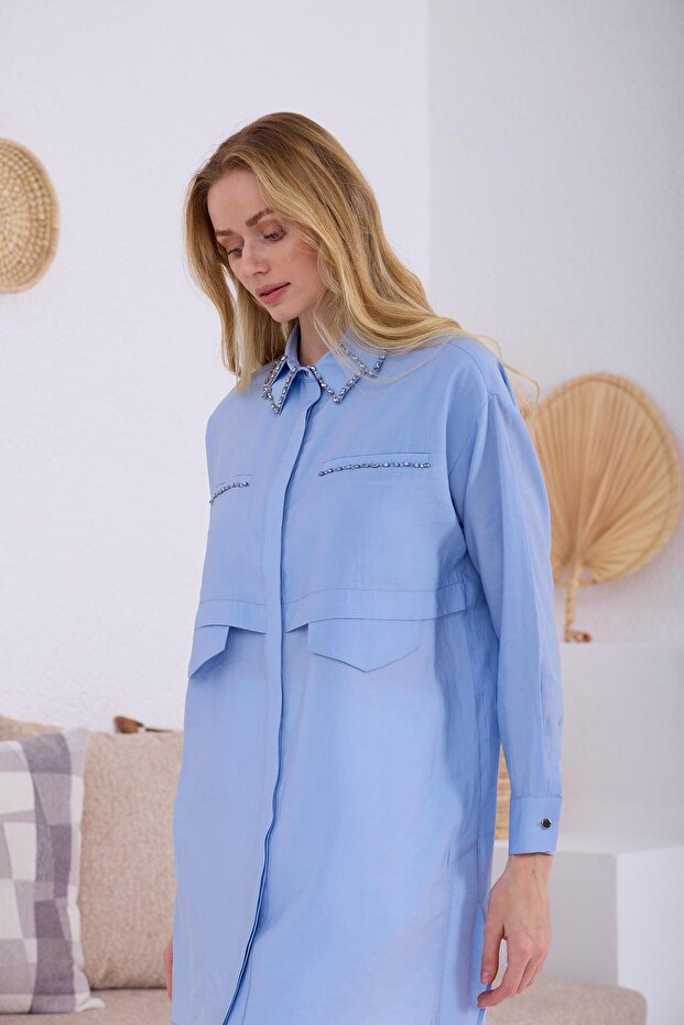 Marwa by moodbasic ÇİFT YAKALI TAŞLI GÖMLEK - 4