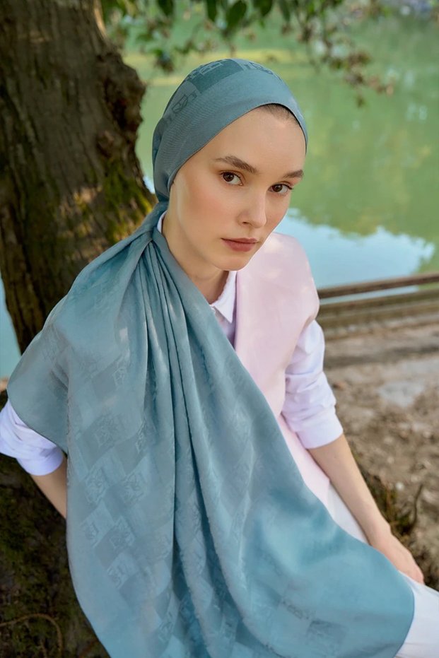 Welness Monogram Pattern Shawl - Blue
