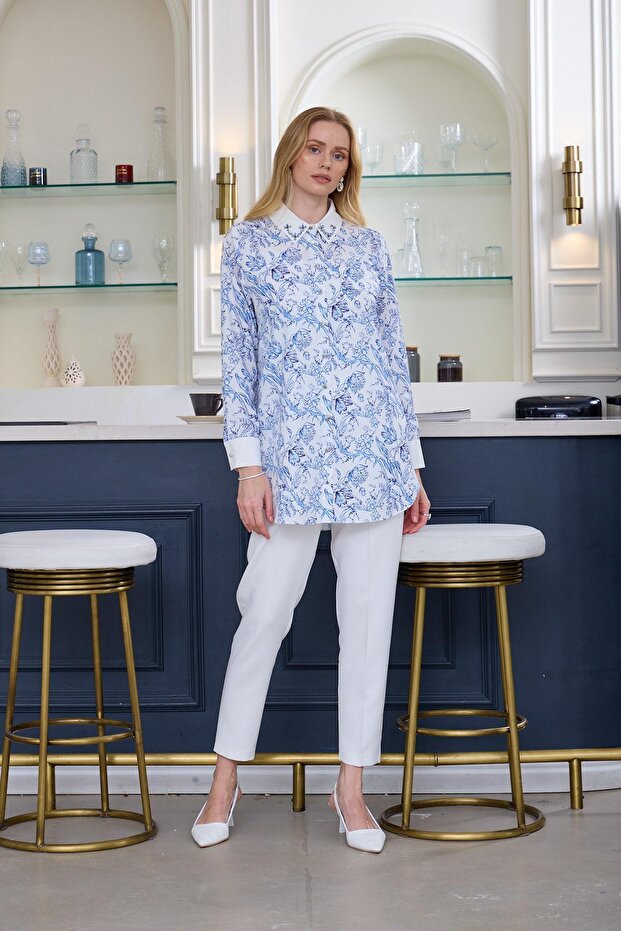 ÇİNİ DESENLİ KREP GÖMLEK - 1