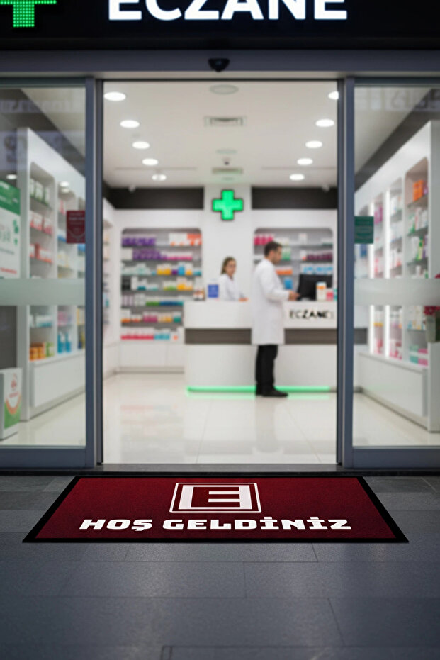 Door Mat 50X90Cm Non-Slip Pharmacy Logo Red Color Office Workplace Digital Printed
