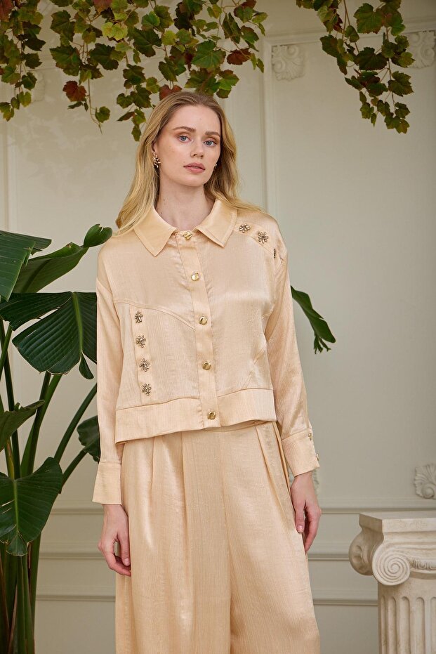Silk Satin Suit with Baggy Pants