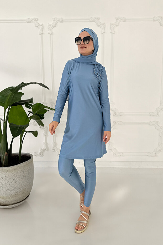 Ruffled Rhinestone TESETURE SWIMSUIT - 1