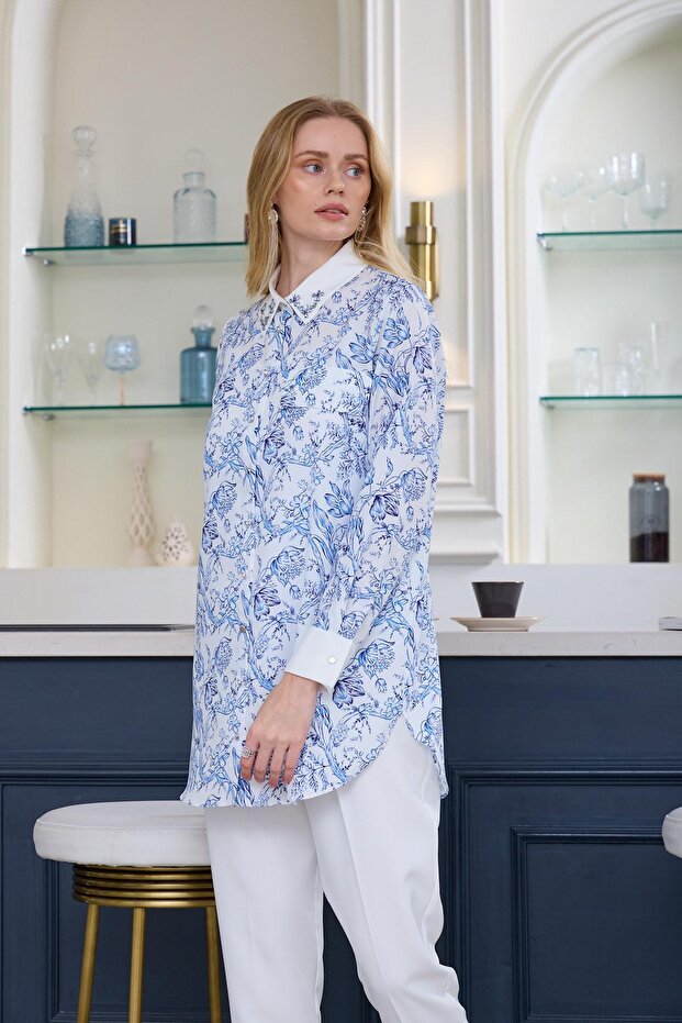 ÇİNİ DESENLİ KREP GÖMLEK - 5