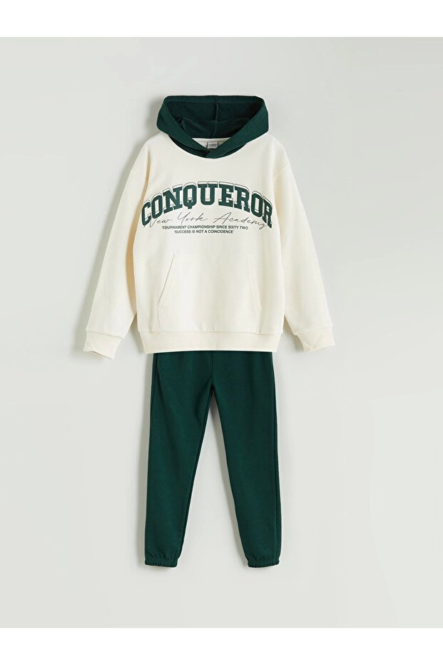 Lcw Kids Ecru Hooded Boys Tracksuit Set