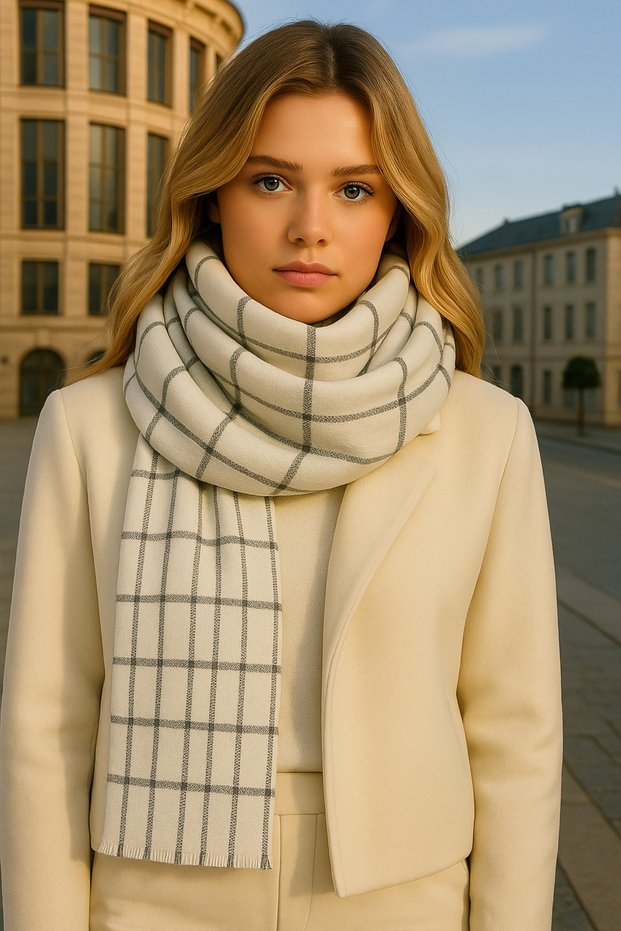 Women's Black Square Patterned Thick Winter Shal – Oversize Shawl