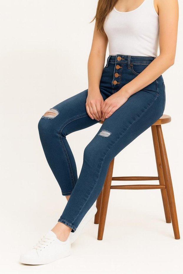 Women’s High-Waist Skinny Jeans for Ladies – Slim Fit Stretch Denim with Distressed Detail