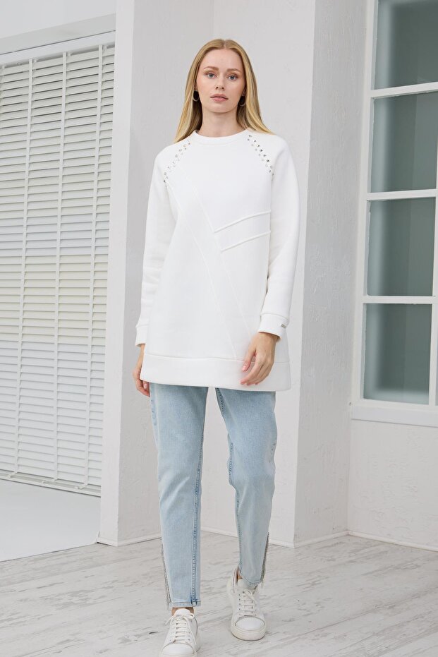 TAŞ DETAYLI PARÇALI SWEATSHIRT - 3