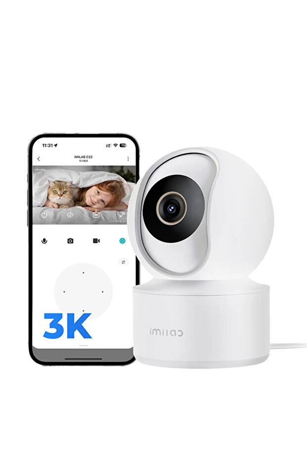 كاميرا أمان ذكية داخلية قابلة للتوصيل بشبكة Wi-Fi 3K C22 - بيضاء