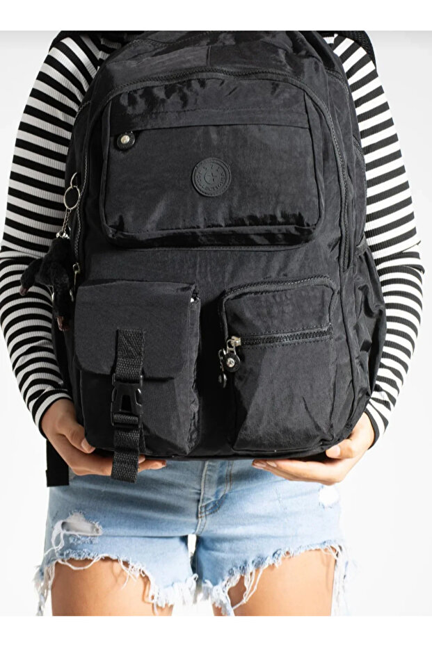 حقيبة ظهر خفيفة للغاية ومتعددة الجيوب ومقاومة للماء باللون الأسود - 3