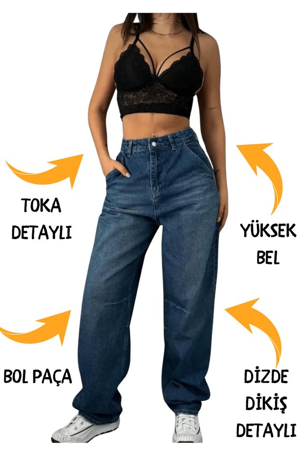 "S-E-R-E-N-A-Y S-E-R-İ-E-S" New Season Women's Baggy Jeans with Buckle Detail on the Waist