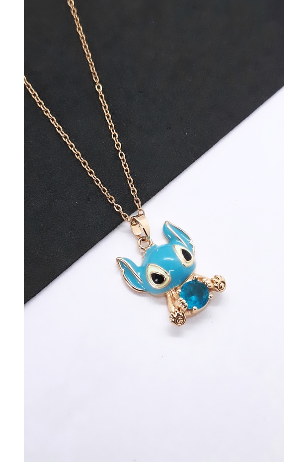Renkli Mineli Lilo Stitch Çelik Kolye - 6