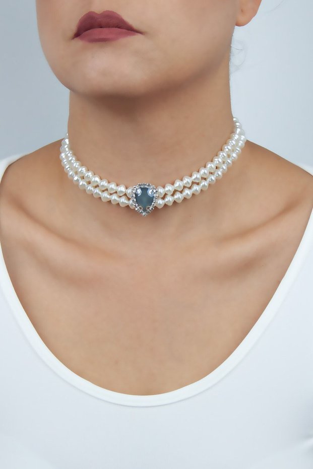 Crystal Stone Pearl Choker Necklace