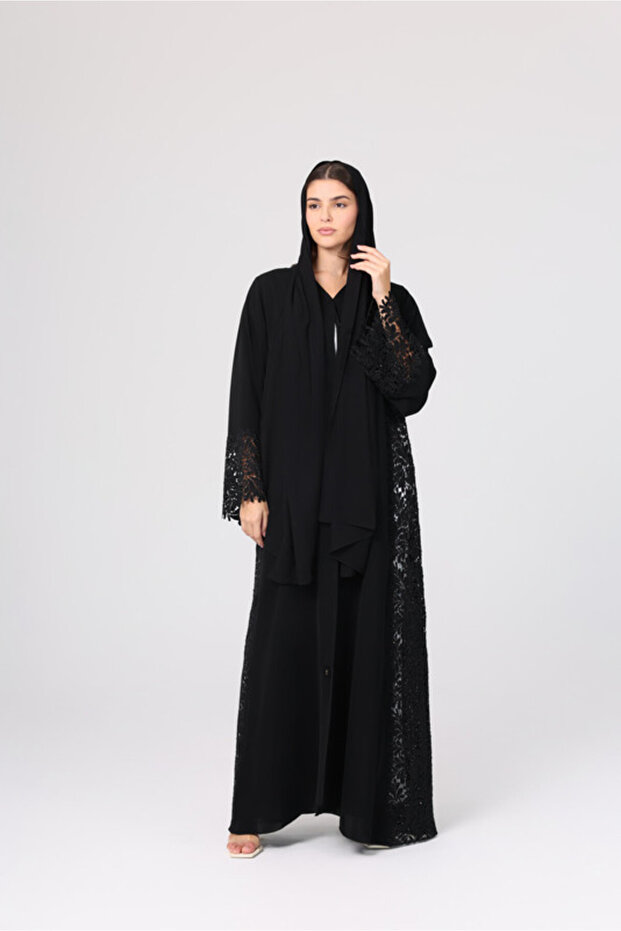 Lace Sleeves and Slides Layered Abaya