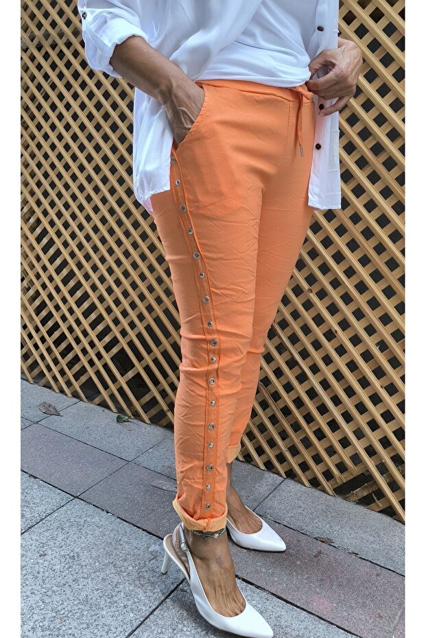Italian Eyelet Stripe Trousers Orange