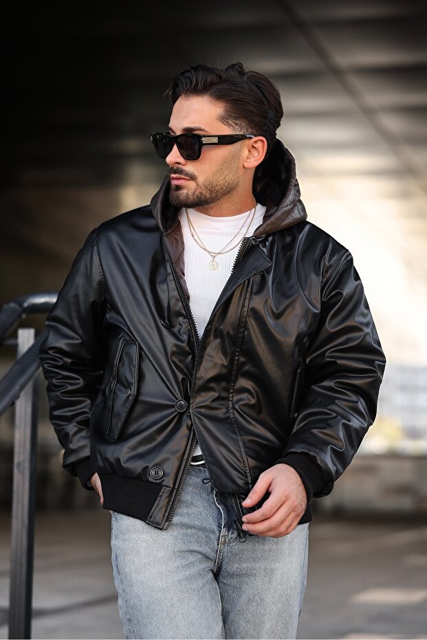 معطف جلدي مزدوج الجوانب للرجال - 3