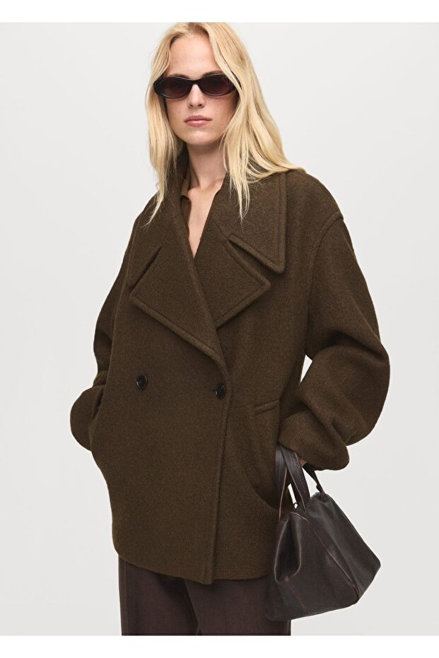 Oversize maksi yaka yün palto - 1