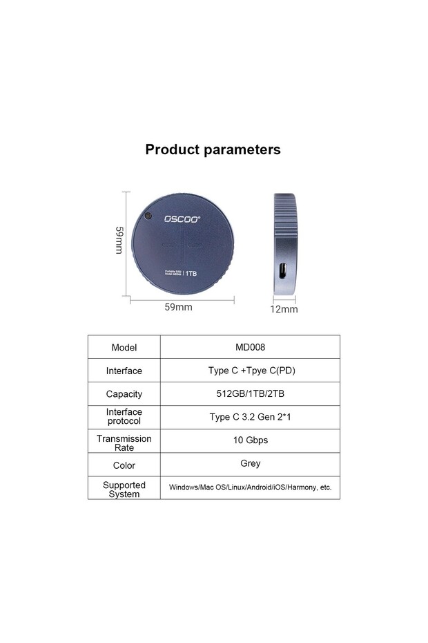 MD008 1 TB 10GBPS (1100/1100MB/sn)Type C +Type C(Pd) Taşınabilir SSD - 9