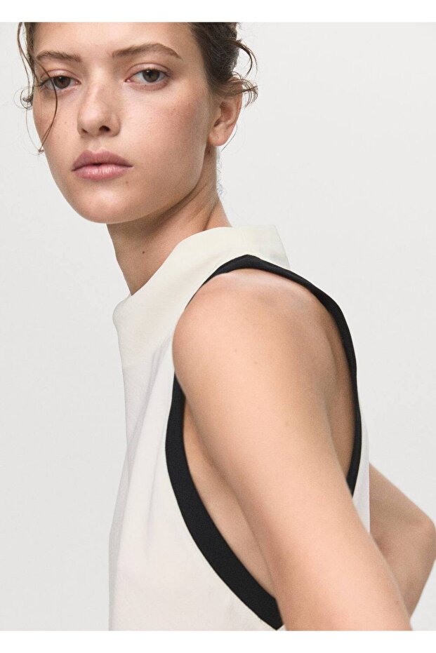 Drape yaka kontrast detaylı bluz - 6