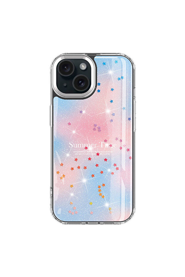 iPhone 15 Compatible Glitter Patterned Shiny Ecrz Task Case-Pink - 3