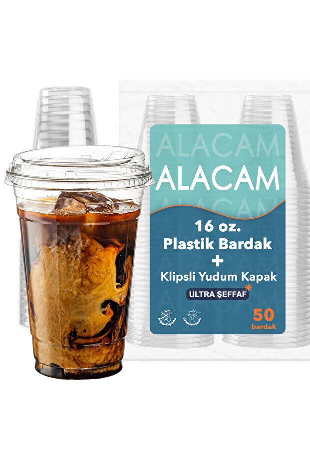[50 Adet] Yudum Kapaklı Plastik Bardak-Limonata, Meyve Suyu, Parti Bardağı (16 OZ - 470 ML) - 5