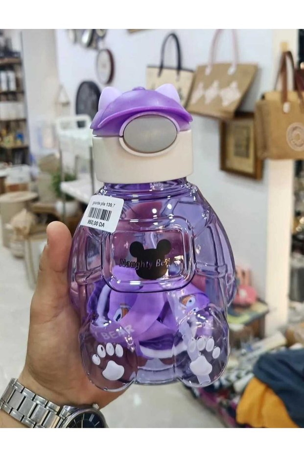 Teddy Bear Water Bottle Transparent Water Bottle, School, Office, Travel Purple Color