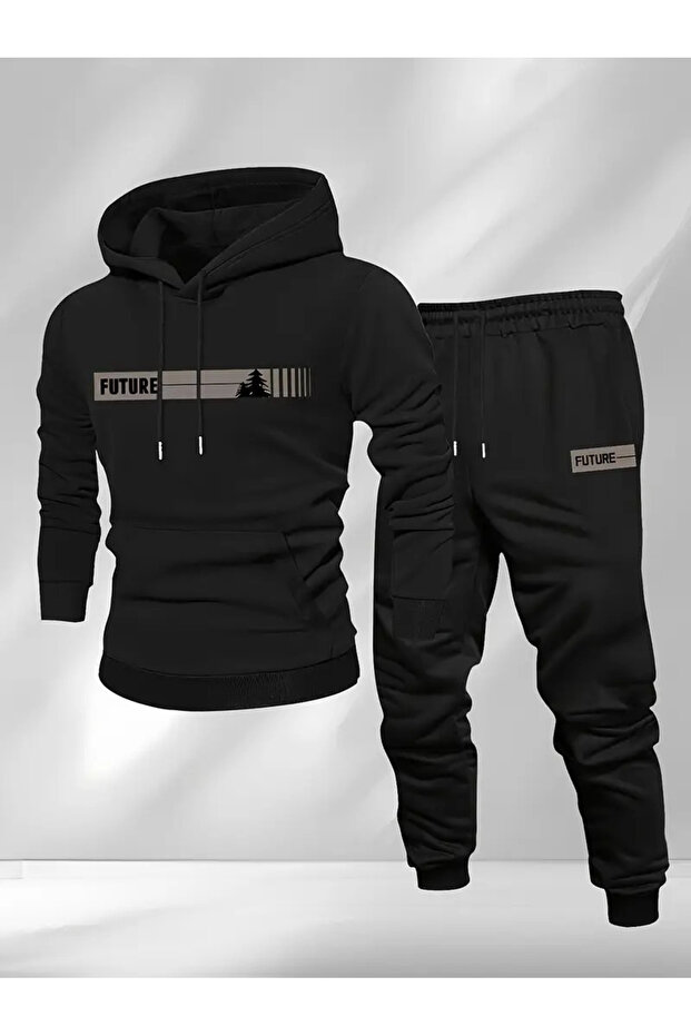 Tracksuit Set with Hoodie Sweatshirt and Sweatpants, Great Patterned Set