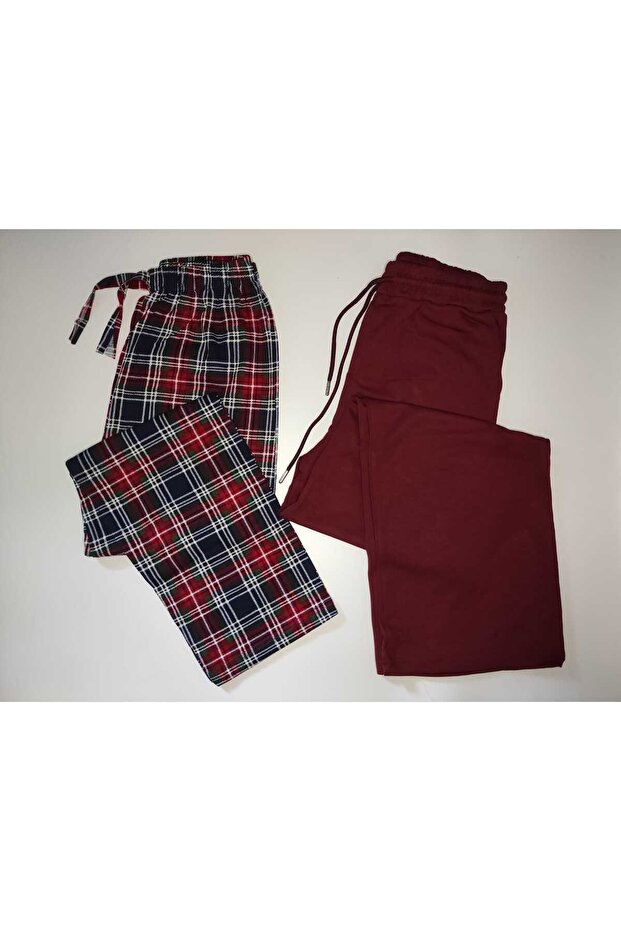 2'li Tek Alt Bol Paça Yumuşak Modal Eşofman & Desenli Pijama Altı - 1