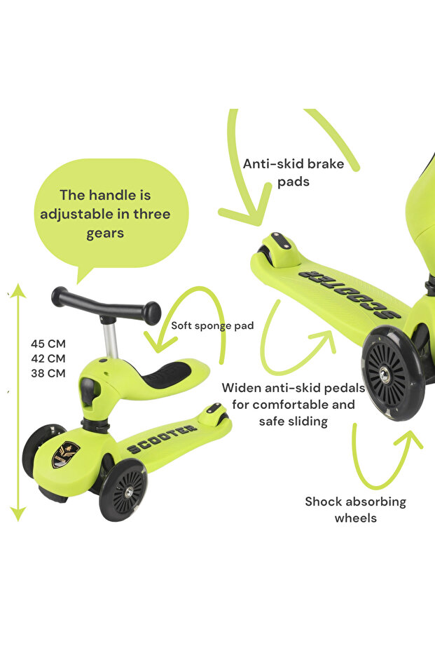 3-in-1 Transformable Scooter for Children with Adjustable Handle and Illuminated Wheels - 6