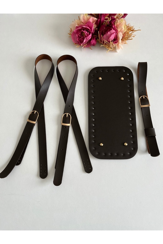 Bag Base Set for Knitted Bags Dark Brown - Sewable Strap, Base and Hat Belt Set
